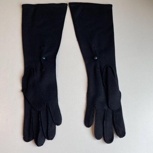 Vintage 60s Meyers Make Long Evening Gloves Size 6 1/2 Black Cotton Elegant - Picture 4 of 10